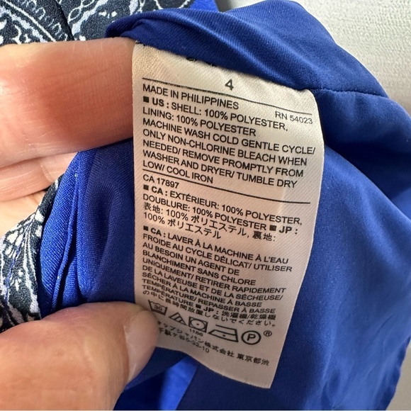 Banana Republic Career Dress Women's Size 4 Blue Paisley Print Belt Bell Sleeve - Picture 5 of 11